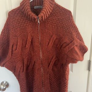 Elsamanda/Anthropology Rust, Short Sleeve Chunky Zipper Sweater.